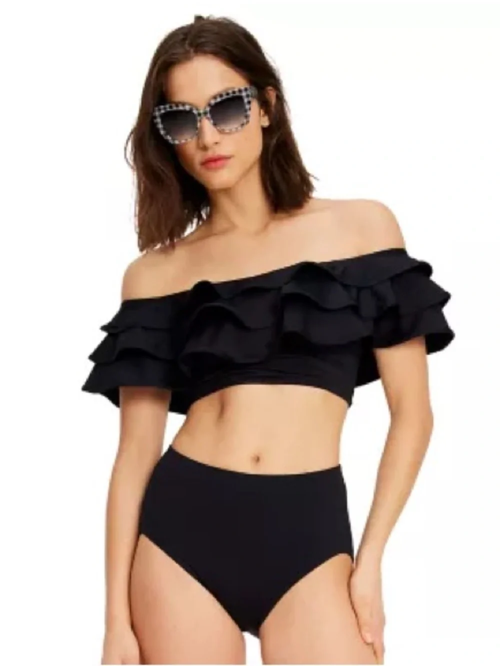 NWT ♠️ Kate Spade New York Black Ruffle 2-Piece Bikini Set Size L